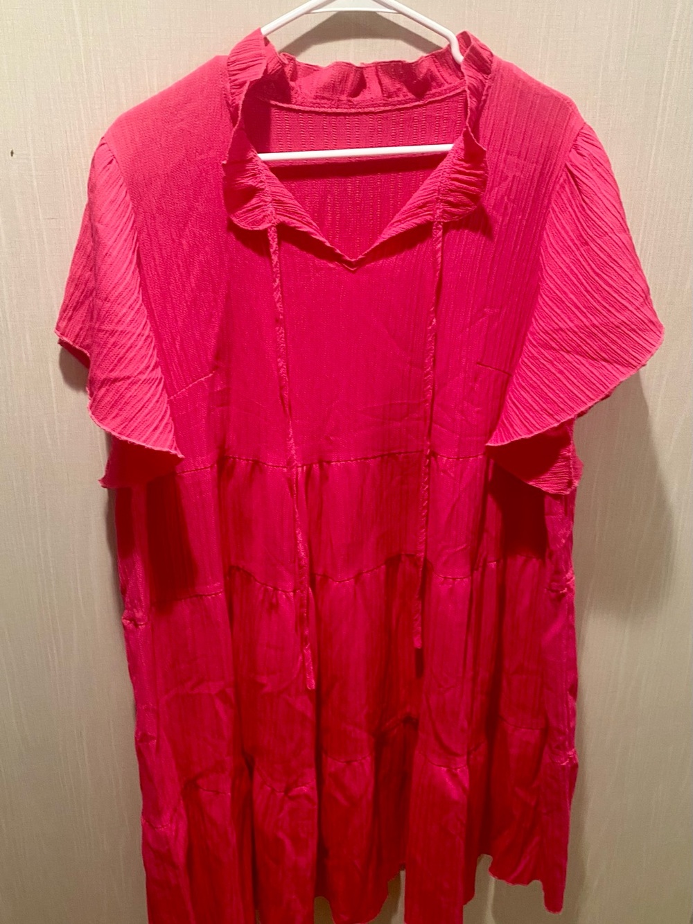 SHEIN Bright Pink Tiered Ruffle-Sleeve Tunic